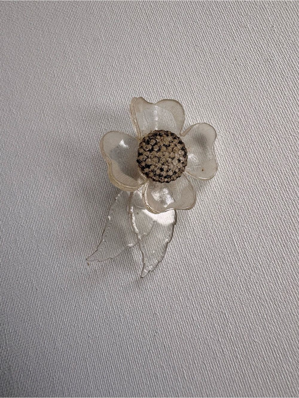 Vintage Clear Plastic Flower Brooch Pin Lucite Floral Retro Mod Statement Pin